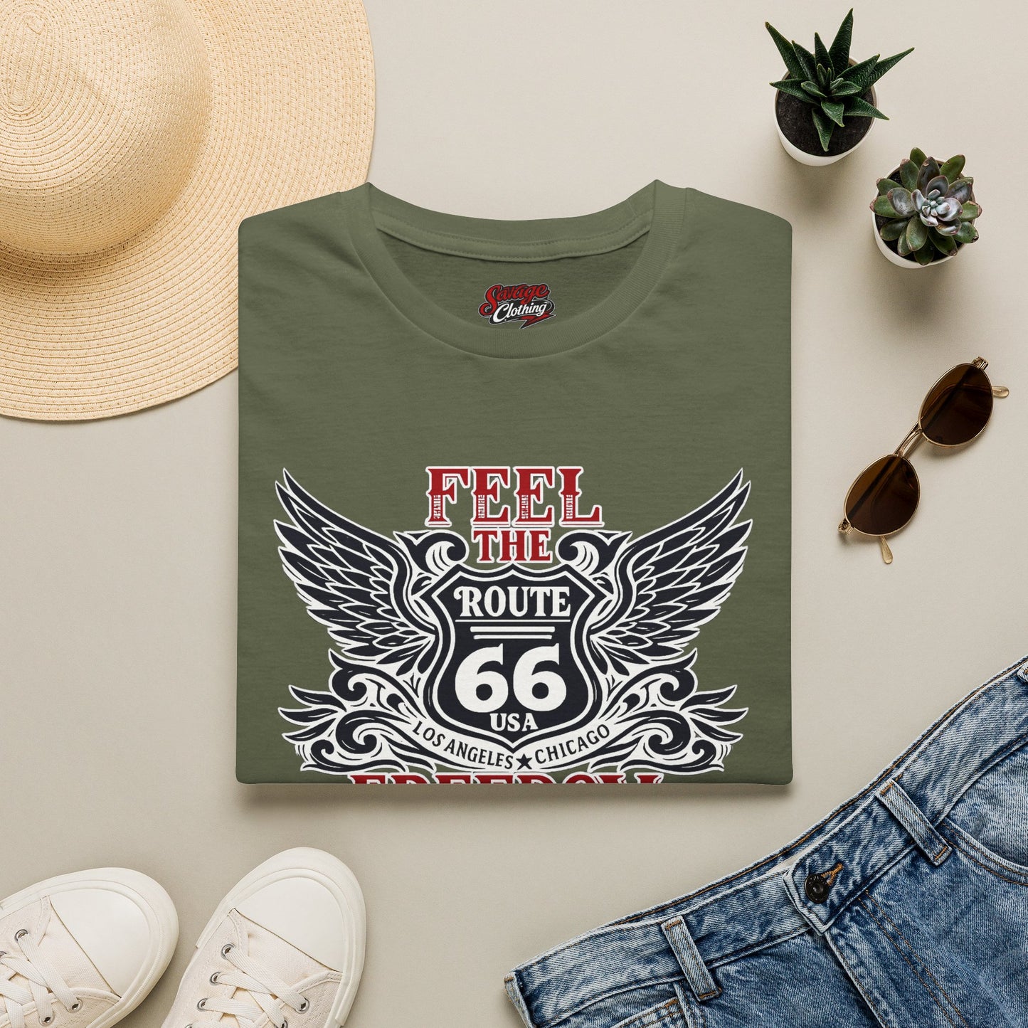 Feel the Freedom — Route 66 Wings Tee