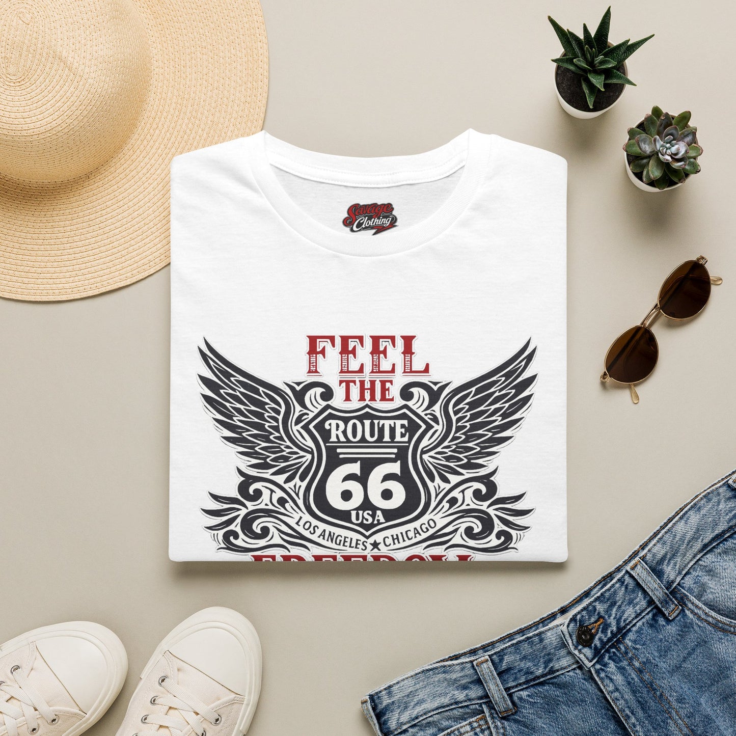Feel the Freedom — Route 66 Wings Tee